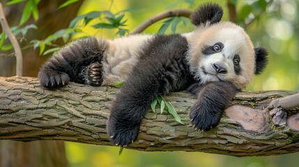 Obraz premium Chengdu Panda Base: Giant Pandas Enjoying Tree Time