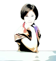 頬杖をついている女性の肖像