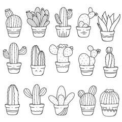 Illustration of cactus in pot lineart 