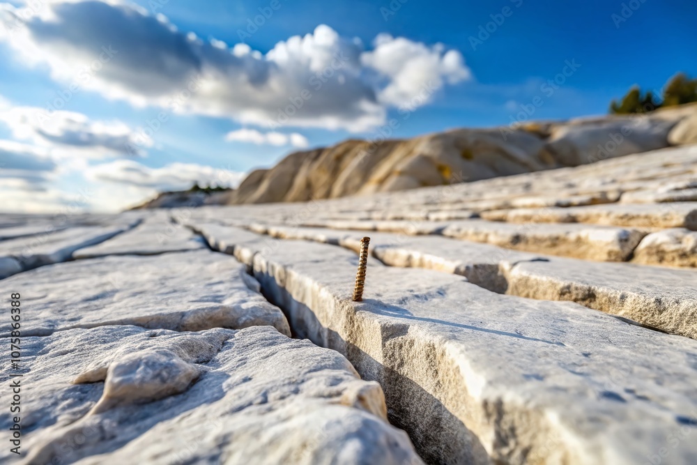 Poster close-up of limestone surface showcasing drill marks with a minimalist aesthetic emphasizing texture