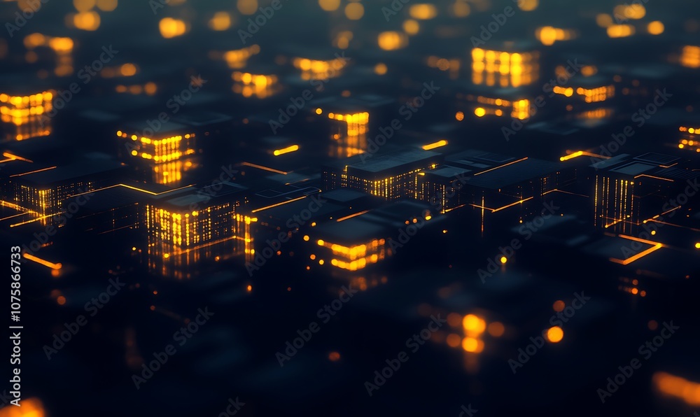 Aufkleber A mesmerizing digital landscape featuring glowing circuits and structures, representing a high-tech, futuristic cityscape.