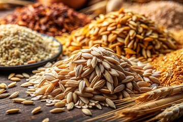 Obraz premium Close-Up Panoramic Photography of Finely Ground Oats Showcasing Their Texture and Color with Rich Details in Natural Light for Culinary and Health-Related Use