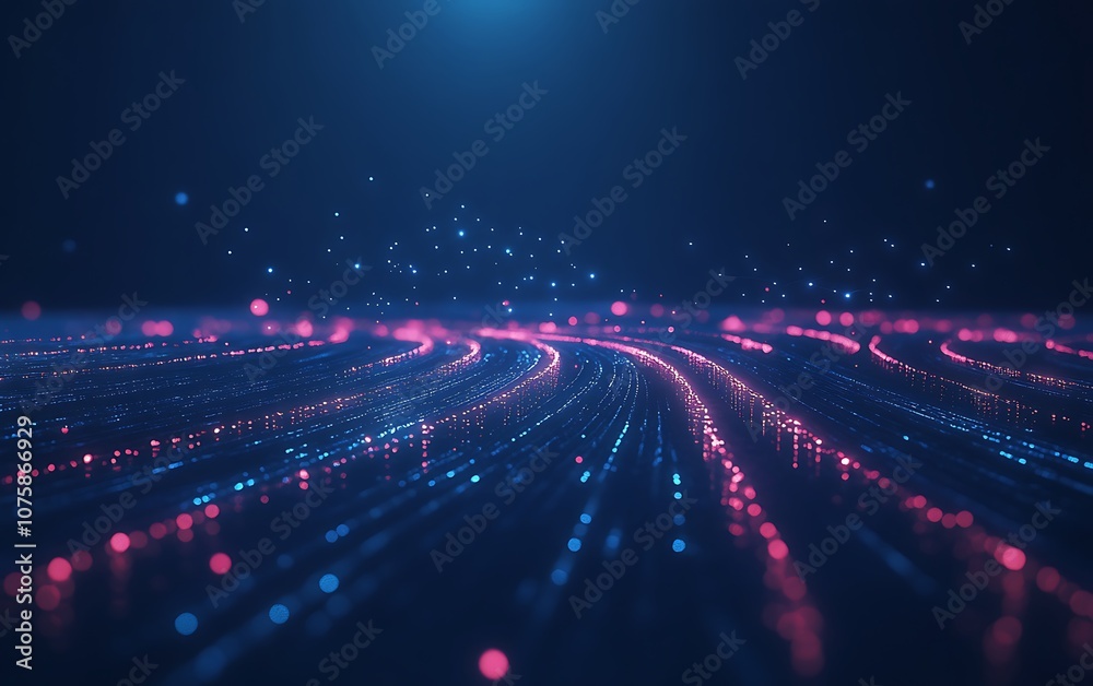 Aufkleber a mesmerizing visual of glowing particles flowing in waves, creating a vibrant, digital atmosphere w