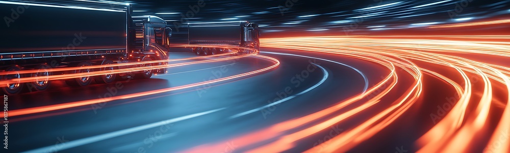 Aufkleber A dynamic capture of light trails on a winding road, showcasing motion and speed in a vibrant, illuminated environment.