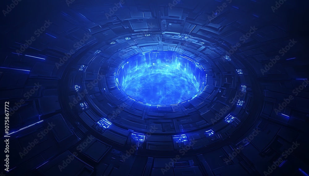 Leinwandbilder a swirling blue vortex in a futuristic setting conveys a sense of mystery and energy, surrounded by 