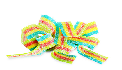 Tasty rainbow sour belts isolated on white