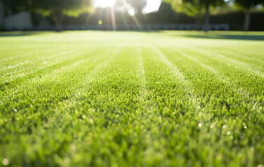 Naklejka premium Green grass in a quiet meadow, lawn, sports field