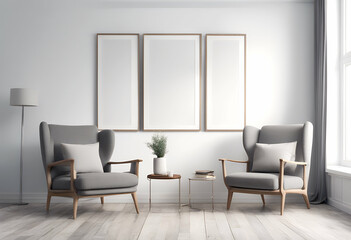 lamp vase floor white rug frame indoor neutral armchairs design interior living cabinet soft wall wood pot created nobody poster window plant carpet flat flooring  