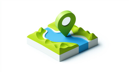 Obraz premium Green location pin pointing river on 3d map