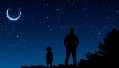 Obraz premium Fathers and Sons Embracing the Night Sky