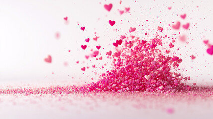 Obraz premium Sweet pink heart confetti scattered on a white surface for Valentine's Day celebrations