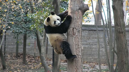 Obraz premium Chengdu Research Center: A Giant Panda's Favorite Tree Spot