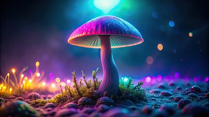 Surreal glowing mushroom in neon colors against a dark mystical background, surreal, glowing, mushroom, neon colors, dark