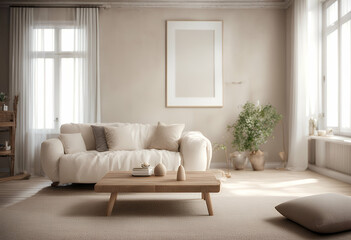 text beige couch apartment decor modern space comfortable home livingroom flat lounge window indoor white wall fabric stylish empty living created interior twig stump design  