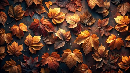 Fototapeta premium A Symphony of Autumn Leaves in Warm Hues, Their Veins Telling Tales of Seasons Passed
