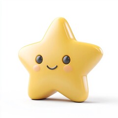 Cute 3D Cartoon Yellow Star Icon on Isolated White Background