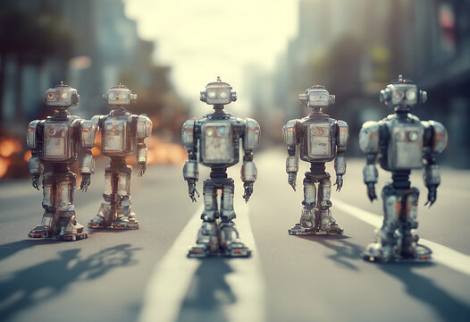 intelligent futuristic work design render technology employment mechanism resource business executive candidate character queue employee employer recruit hiring 3d interview person intelligence cyborg