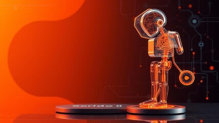 Fototapeta premium Abstract 3D render of futuristic medical technology concept in orange color, concept, innovation