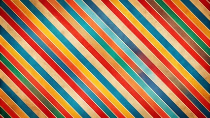 Fototapeta premium A vibrant pattern of diagonal stripes on a textured background, showcasing a range of colors in a vintage style.