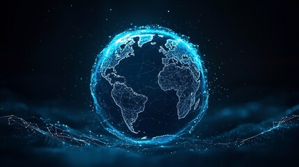 Fototapeta premium Futuristic Global Connectivity and Telecom Network Concept with Abstract Neon Blue World Map Design