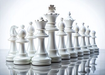 Elegant Display of White Chess Pieces on a Clean White Background for Chess Enthusiasts and Game Strategy Illustrations