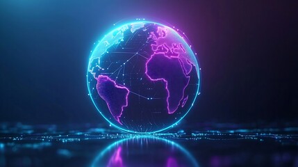 Glowing Digitized Globe with Interconnecting Networks and Futuristic Interface