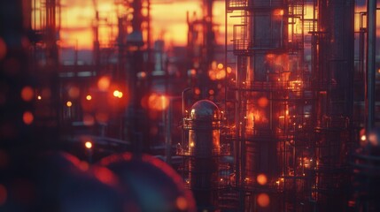 A high-resolution close-up of oil refinery towers