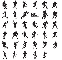isolated silhouettes of rugby player, Rugby sports athlete silhouettes. Good use for symbol, logo, mascot, icon, sign