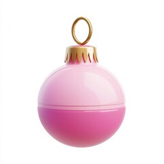 Isolated on White Background,Cute 3D Icon of Metallic Pink and Gold Christmas Bauble Ornament