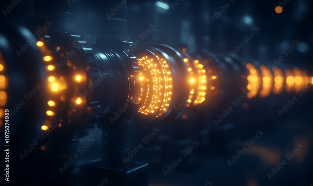 Leinwandbilder a futuristic view of illuminated machinery components, featuring glowing circular elements against a
