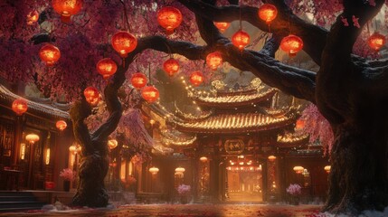 Fototapeta premium A large shrine decorated for the Lunar New Year,