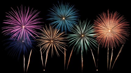 A vibrant display of colorful fireworks against a black background, celebrating festivities.