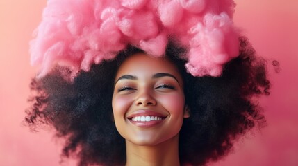 Smiling happy woman with amazing afro hair