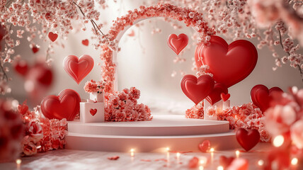Obraz premium Romantic heart-themed decoration for a celebration or event showcasing red flowers