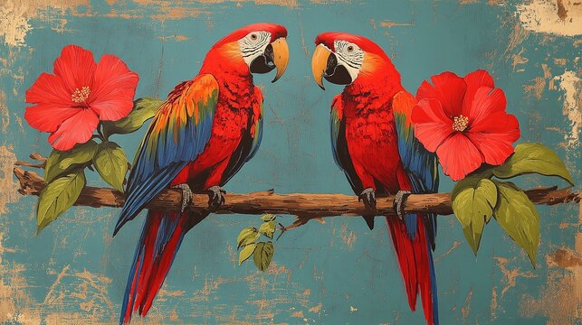 parrots and flowers beautiful decorative background