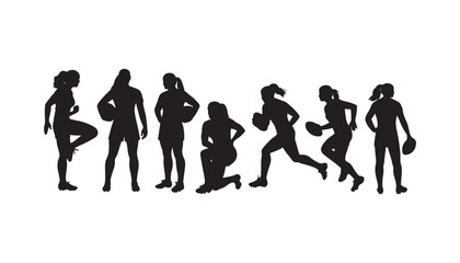 Fototapeta premium isolated silhouettes of rugby player, Rugby sports athlete silhouettes. Good use for symbol, logo, mascot, icon, sign
