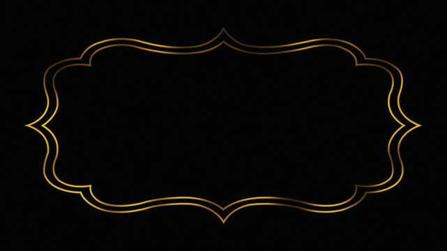 Gold frame. Animated rectangular border. Gold title background. Black abstract text banner. Line art. Wedding model frame. Copy space. Luxury and sophistication. Glitter and shiny square. Thin line.

