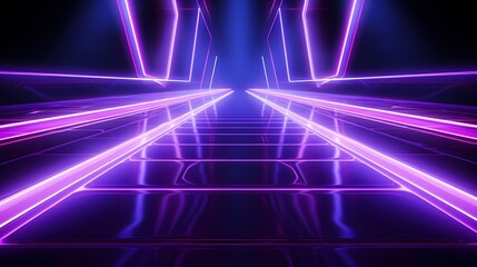 Digital technology purple neon light abstract futuristic tunnel poster background