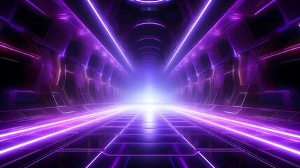 Digital technology purple neon light abstract futuristic tunnel poster background
