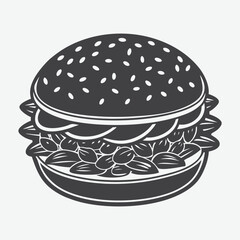 Black Bean Burger Silhouette Vector Illustration Isolated On White Background