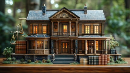 Fototapeta premium A detailed model of a grand house with legal symbols.