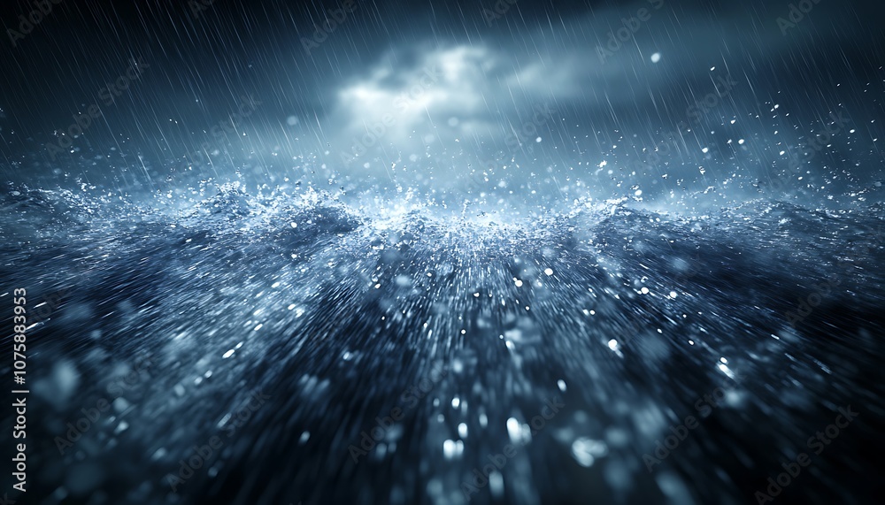 Aufkleber a serene depiction of shimmering water droplets creating a mystical atmosphere under a dark, cloudy 
