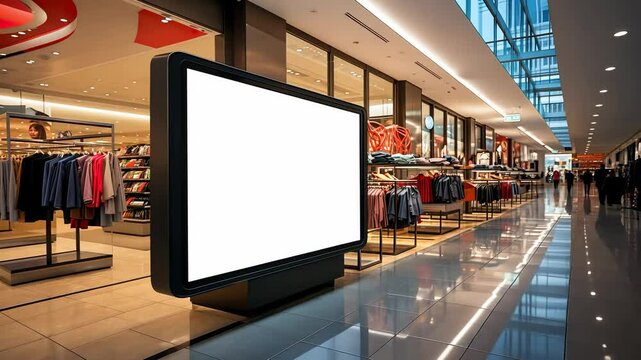 Digital signage with a screen in a mall aisle, enhancing the shopping experience A