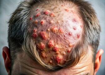 Long Exposure of Scalp Skin Condition: Seborrheic Eczema, Capturing the Intricate Textures and Colors of Affected Skin, Illustrating the Impact of This Hair and Skin Disease