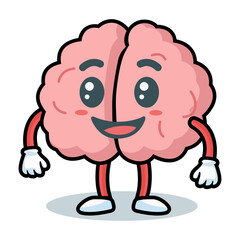 cute happy brain cartoon character. smile education creative thinking vector illustration template design