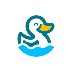 happy duck swimming on the water logo vector illustration template design