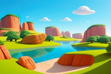 Beautiful and Peaceful Nature Scenery Illustration Landscape Countryside Tranquil Vibrant and Colorful