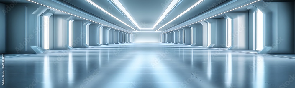Aufkleber a futuristic, spacious interior with smooth floors and bright led lighting, creating a clean and mod
