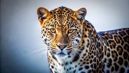 Obraz premium Majestic Leopard Isolated on White Background Captured in Night Photography Style with Dramatic Lighting and Textures for Wildlife Enthusiasts and Nature Lovers