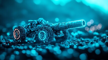 Glowing Futuristic Cannon Weapon Ready for Intense Military Action in Dark Scene